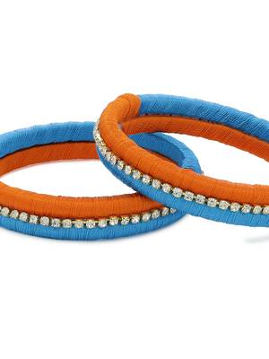 Girls Orange Stone Chain double color Silk Thread Bangle 3