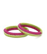 Girls Green Stone Chain double color Silk Thread Bangle