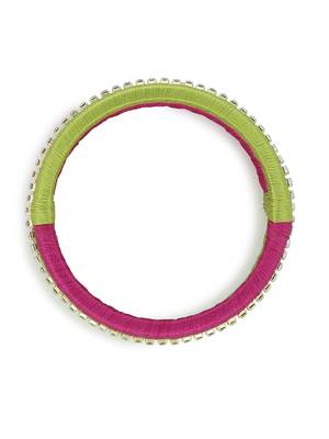 Girls Green Stone Chain double color Silk Thread Bangle 2
