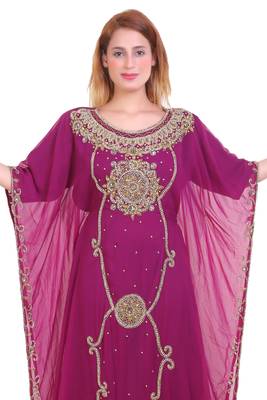 Wine Zari Stone Work Georgette Islamic Style Beads Embedded Partywear Kaftan Long Gown Evening wear Dubai kaftan 2