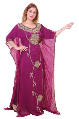 Wine Zari Stone Work Georgette Islamic Style Beads Embedded Partywear Kaftan Long Gown Evening wear Dubai kaftan 3