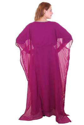 Wine Zari Stone Work Georgette Islamic Style Beads Embedded Partywear Kaftan Long Gown Evening wear Dubai kaftan 4