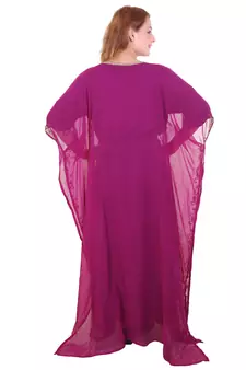Wine Zari Stone Work Georgette Islamic Style Beads Embedded Partywear Kaftan Long Gown Evening wear Dubai kaftan