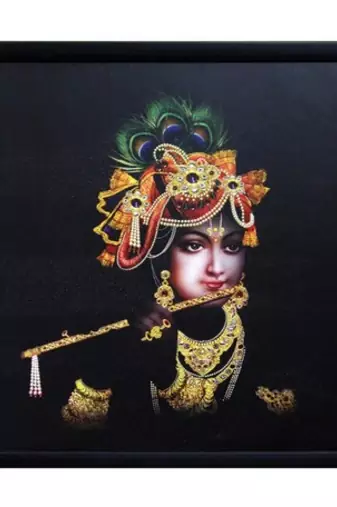 Krishna Playing Flute Satin Matt Texture Framed UV Art Print
