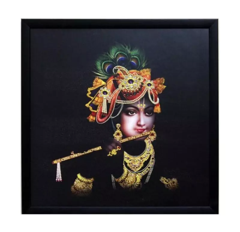 Krishna Playing Flute Satin Matt Texture Framed UV Art Print