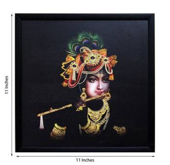 Krishna Playing Flute Satin Matt Texture Framed UV Art Print 2