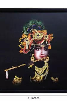 Krishna Playing Flute Satin Matt Texture Framed UV Art Print
