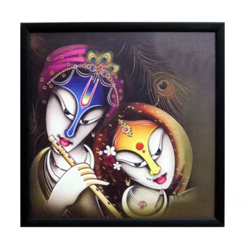 Radha Krishna Satin Matt Texture Framed UV Art Print
