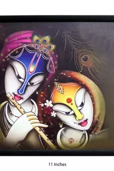 Radha Krishna Satin Matt Texture Framed UV Art Print