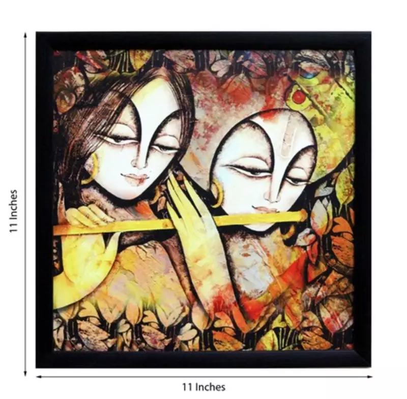 Radha Krishna Satin Matt Texture Framed UV Art Print