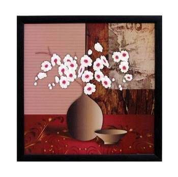 Abstract Pot and Flower Theme Satin Matt Texture Framed UV Art Print 1