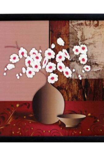Abstract Pot and Flower Theme Satin Matt Texture Framed UV Art Print