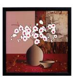 Abstract Pot and Flower Theme Satin Matt Texture Framed UV Art Print