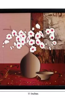 Abstract Pot and Flower Theme Satin Matt Texture Framed UV Art Print