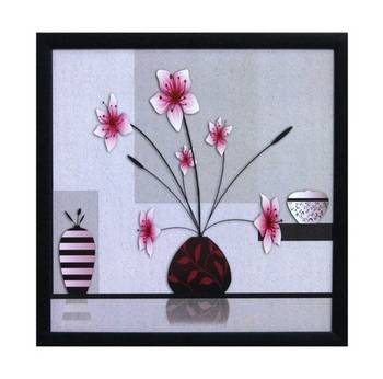 Abstract Pot and Flower Theme Satin Matt Texture Framed UV Art Print 1