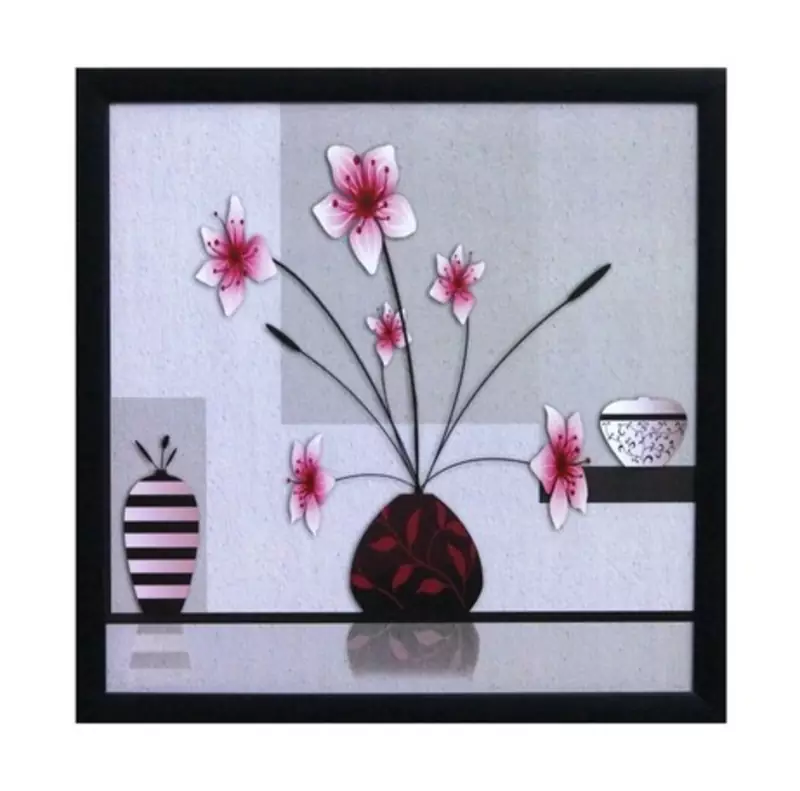 Abstract Pot and Flower Theme Satin Matt Texture Framed UV Art Print