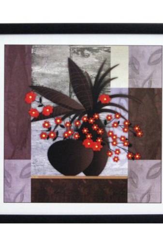 Abstract Pot and Flower Theme Satin Matt Texture Framed UV Art Print