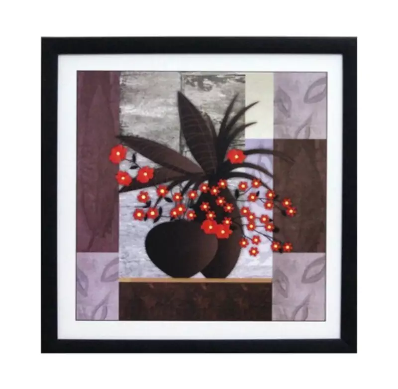 Abstract Pot and Flower Theme Satin Matt Texture Framed UV Art Print
