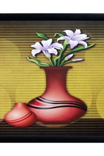 Abstract Pot and Flower Theme Satin Matt Texture Framed UV Art Print