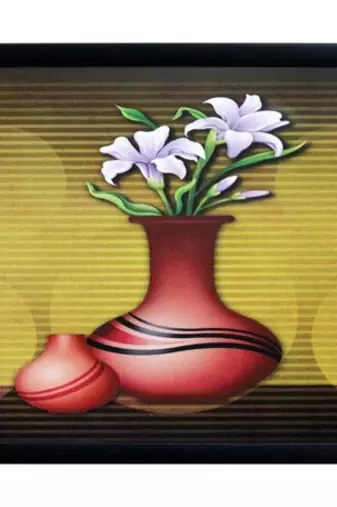 Abstract Pot and Flower Theme Satin Matt Texture Framed UV Art Print
