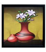 Abstract Pot and Flower Theme Satin Matt Texture Framed UV Art Print