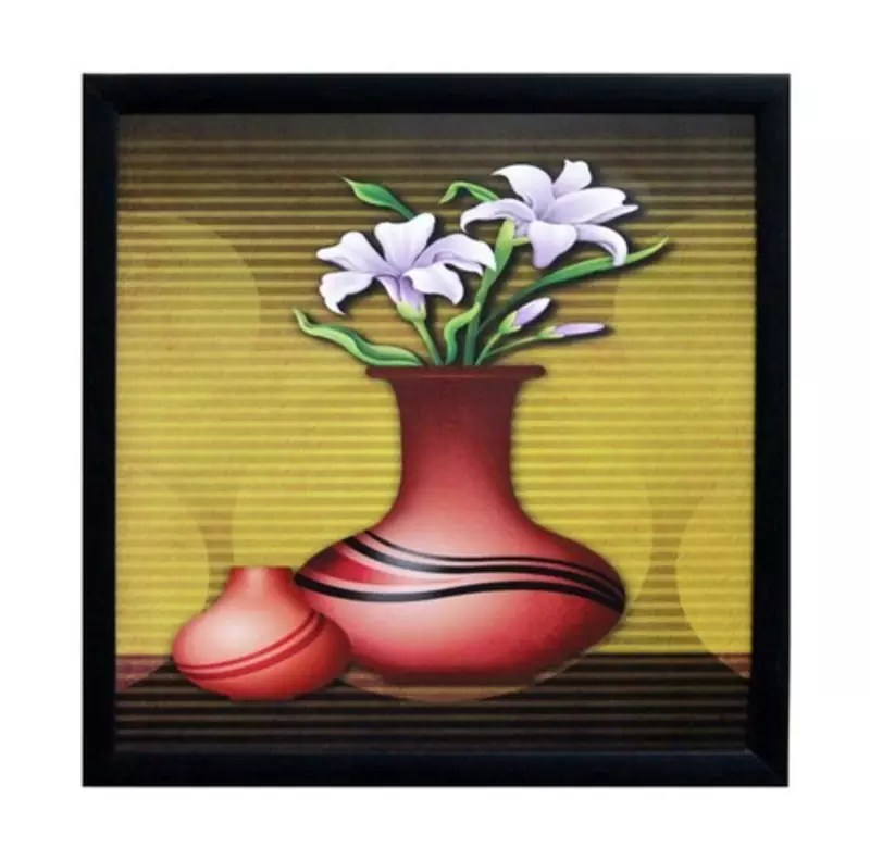 Abstract Pot and Flower Theme Satin Matt Texture Framed UV Art Print