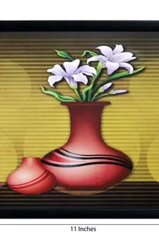 Abstract Pot and Flower Theme Satin Matt Texture Framed UV Art Print
