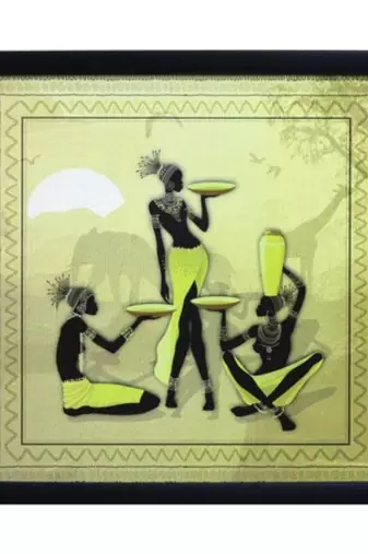 Tribal Ladies Group Satin Matt Texture Framed UV Art Print