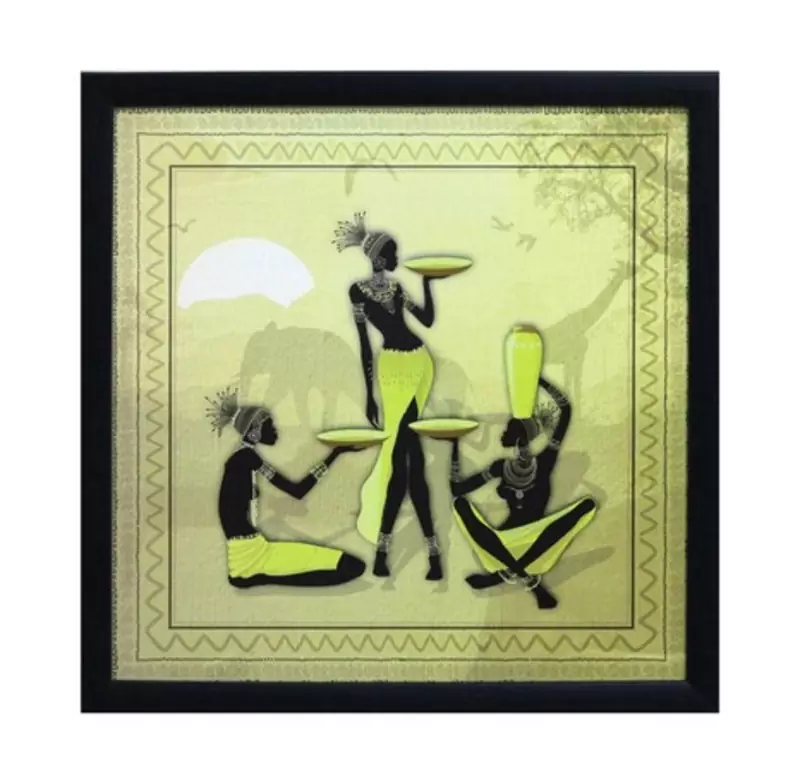 Tribal Ladies Group Satin Matt Texture Framed UV Art Print