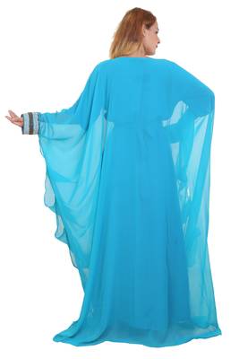 Aqua Blue Zari Stone Work Georgette Islamic Style Beads Embedded Partywear Kaftan Long Gown Evening wear Dubai kaftan 5
