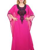 Rani Pink Zari Stone Work Georgette Islamic Style Beads Embedded Partywear Kaftan Long Gown Evening wear Dubai kaftan