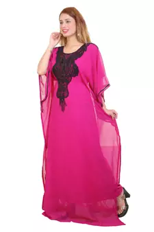 Rani Pink Zari Stone Work Georgette Islamic Style Beads Embedded Partywear Kaftan Long Gown Evening wear Dubai kaftan