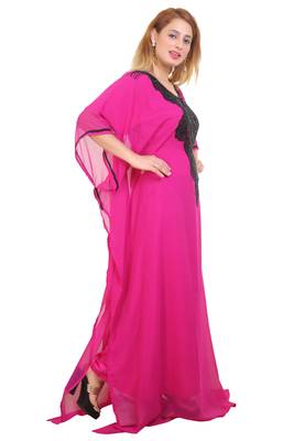 Rani Pink Zari Stone Work Georgette Islamic Style Beads Embedded Partywear Kaftan Long Gown Evening wear Dubai kaftan 4