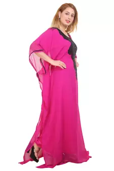 Rani Pink Zari Stone Work Georgette Islamic Style Beads Embedded Partywear Kaftan Long Gown Evening wear Dubai kaftan