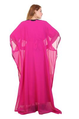 Rani Pink Zari Stone Work Georgette Islamic Style Beads Embedded Partywear Kaftan Long Gown Evening wear Dubai kaftan 5