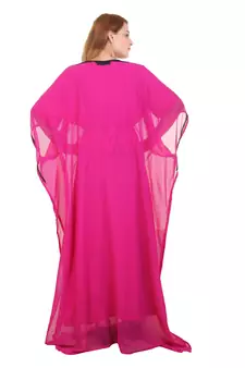 Rani Pink Zari Stone Work Georgette Islamic Style Beads Embedded Partywear Kaftan Long Gown Evening wear Dubai kaftan