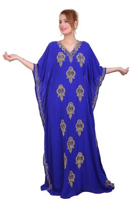 Royal Blue Zari Stone Work Georgette Islamic Style Beads Embedded Partywear Kaftan Long Gown Evening wear Dubai kaftan 1