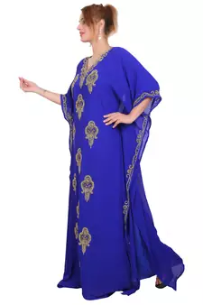 Royal Blue Zari Stone Work Georgette Islamic Style Beads Embedded Partywear Kaftan Long Gown Evening wear Dubai kaftan