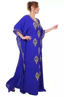Royal Blue Zari Stone Work Georgette Islamic Style Beads Embedded Partywear Kaftan Long Gown Evening wear Dubai kaftan