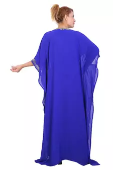 Royal Blue Zari Stone Work Georgette Islamic Style Beads Embedded Partywear Kaftan Long Gown Evening wear Dubai kaftan