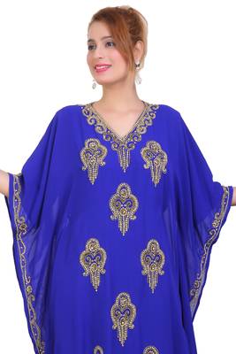 Royal Blue Zari Stone Work Georgette Islamic Style Beads Embedded Partywear Kaftan Long Gown Evening wear Dubai kaftan 6