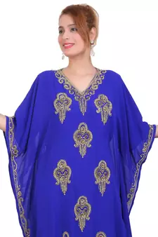 Royal Blue Zari Stone Work Georgette Islamic Style Beads Embedded Partywear Kaftan Long Gown Evening wear Dubai kaftan