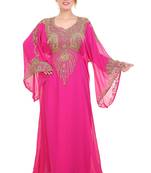 Rani Pink Zari Stone Work Georgette Islamic Style Beads Embedded Partywear Kaftan Long Gown Evening wear Dubai kaftan