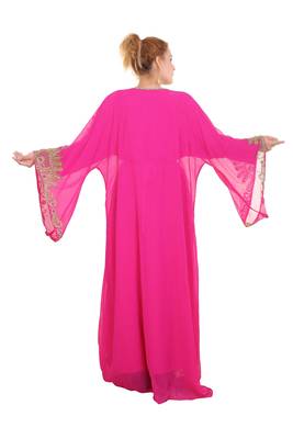 Rani Pink Zari Stone Work Georgette Islamic Style Beads Embedded Partywear Kaftan Long Gown Evening wear Dubai kaftan 5