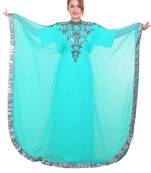 Sea Green Zari Stone Work Georgette Islamic Style Beads Embedded Partywear Kaftan Long Gown Evening wear Dubai kaftan