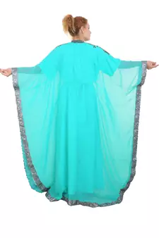 Sea Green Zari Stone Work Georgette Islamic Style Beads Embedded Partywear Kaftan Long Gown Evening wear Dubai kaftan