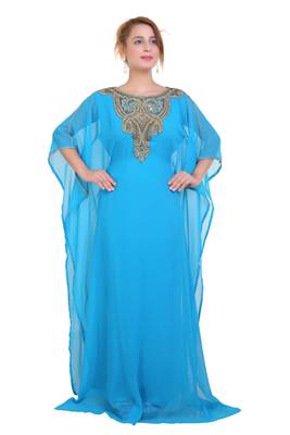 Blue/ferozi Zari Stone Work Georgette Islamic Style Beads Embedded Partywear Kaftan Long Gown Evening wear Dubai kaftan 1