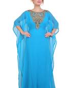 Blue/ferozi Zari Stone Work Georgette Islamic Style Beads Embedded Partywear Kaftan Long Gown Evening wear Dubai kaftan
