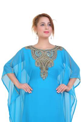 Blue/ferozi Zari Stone Work Georgette Islamic Style Beads Embedded Partywear Kaftan Long Gown Evening wear Dubai kaftan 2