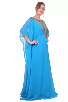 Blue/ferozi Zari Stone Work Georgette Islamic Style Beads Embedded Partywear Kaftan Long Gown Evening wear Dubai kaftan